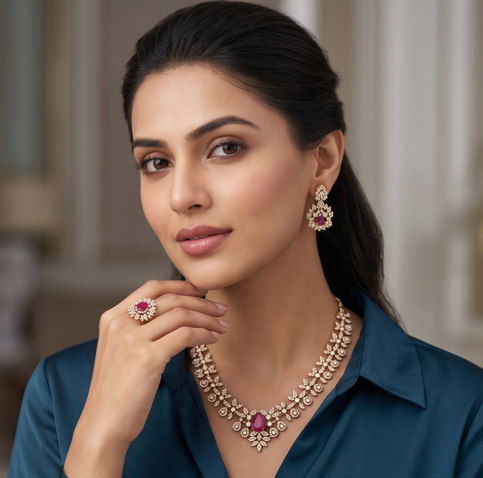 Diamond Ruby Necklace Set - Beaded Treasures