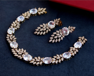 American Diamond Necklace Set with Oval Stones - Beaded Treasures