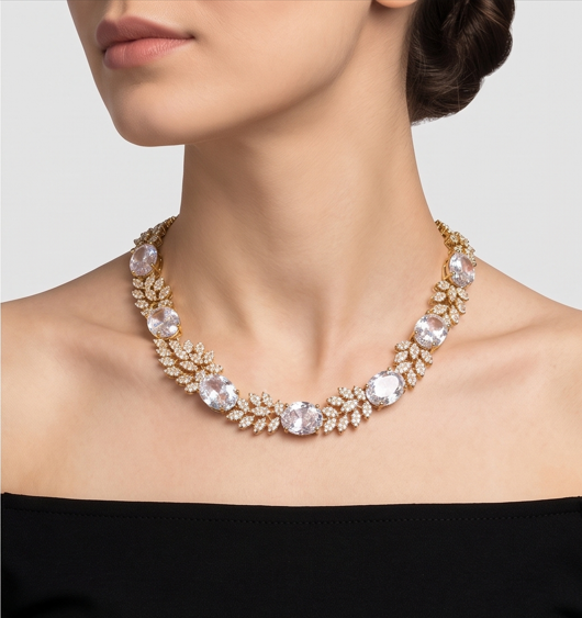American Diamond Necklace Set with Oval Stones - Beaded Treasures