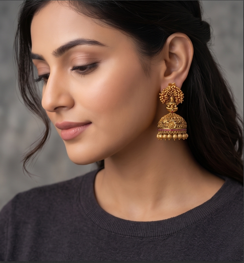 Goddess Lakshmi Big Jhumki Earrings - Beaded Treasures