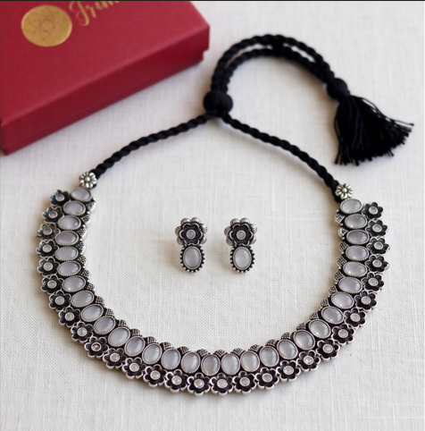 Oxidised Silver Plated Choker Set - Beaded Treasures