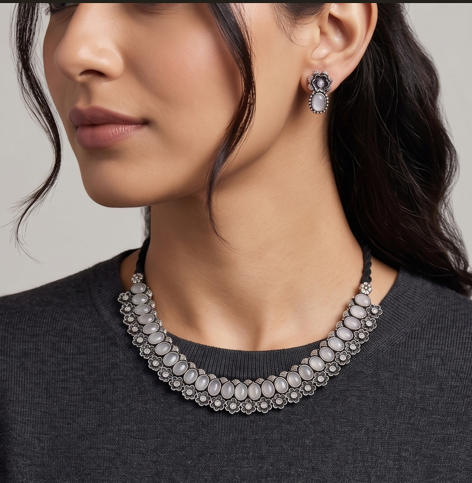 Oxidised Silver Plated Choker Set - Beaded Treasures